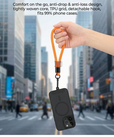 Short Cross-Body Retractable Phone Lanyard - Bonus Silicone Cable Ties-orange