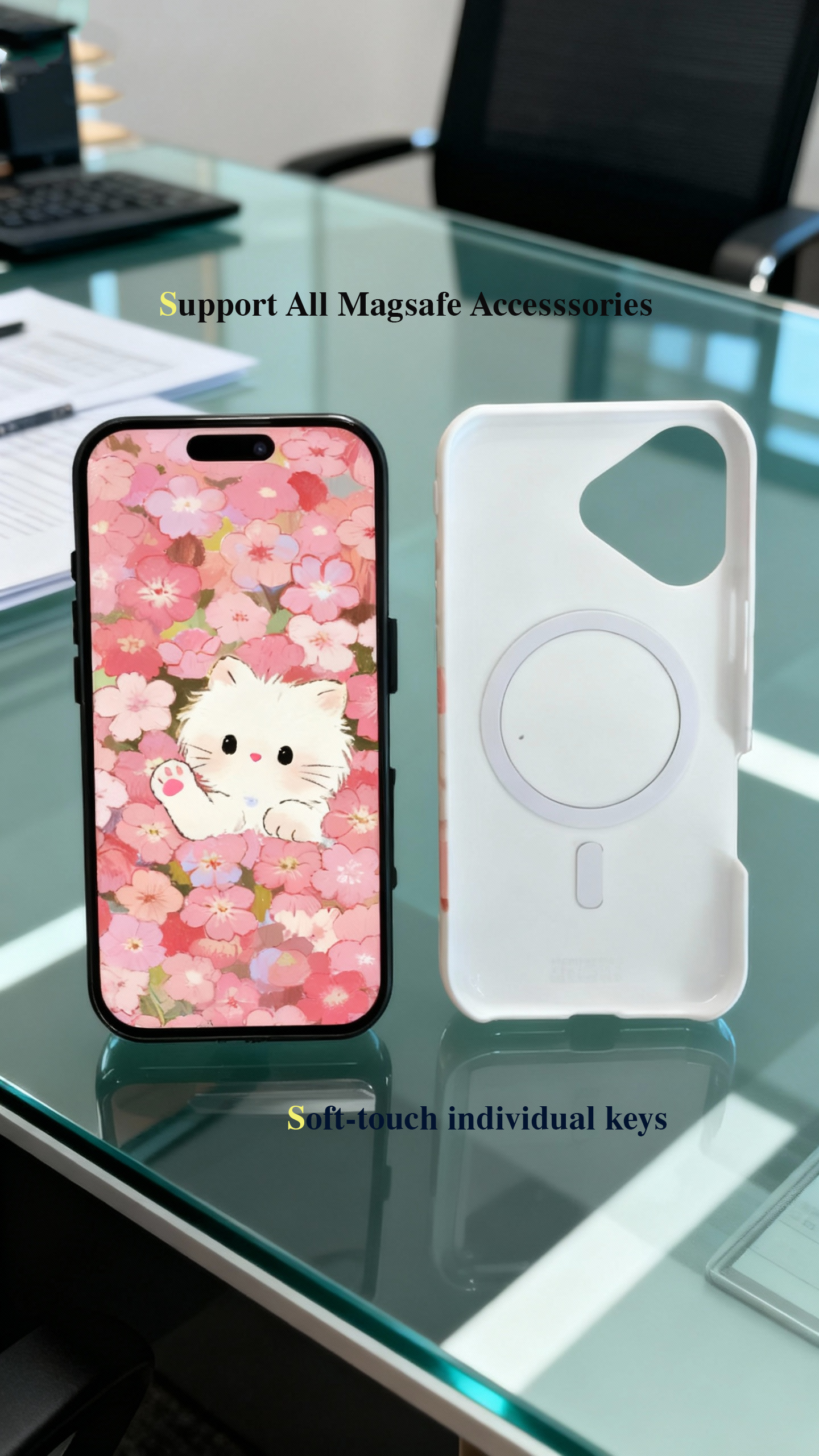 3 in 1 PBT + TPU Overmolding Magnetic Creative Design Phone Case-cat - Image 3